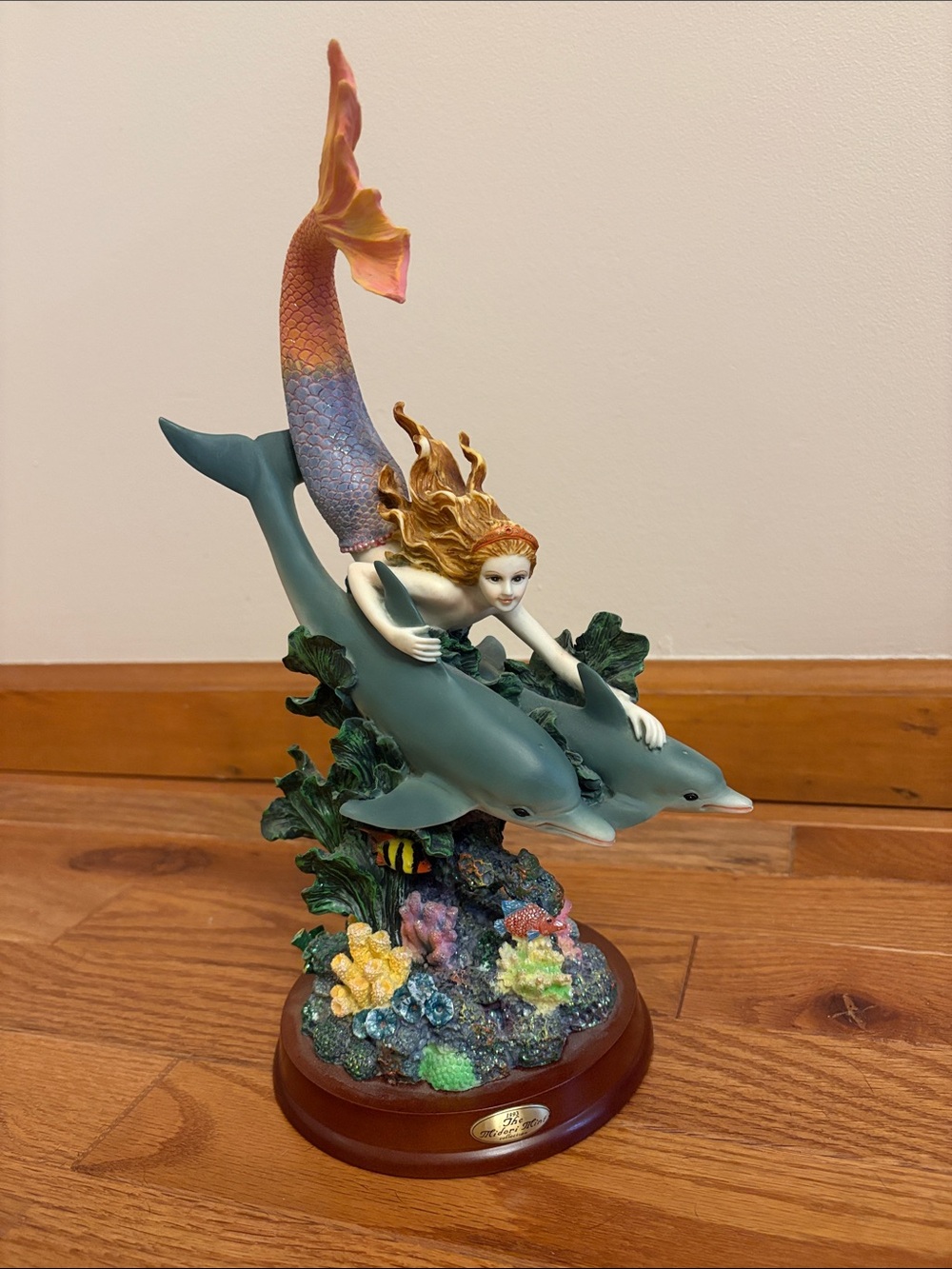 Mermaid with Dolphins Figurine - Vintage